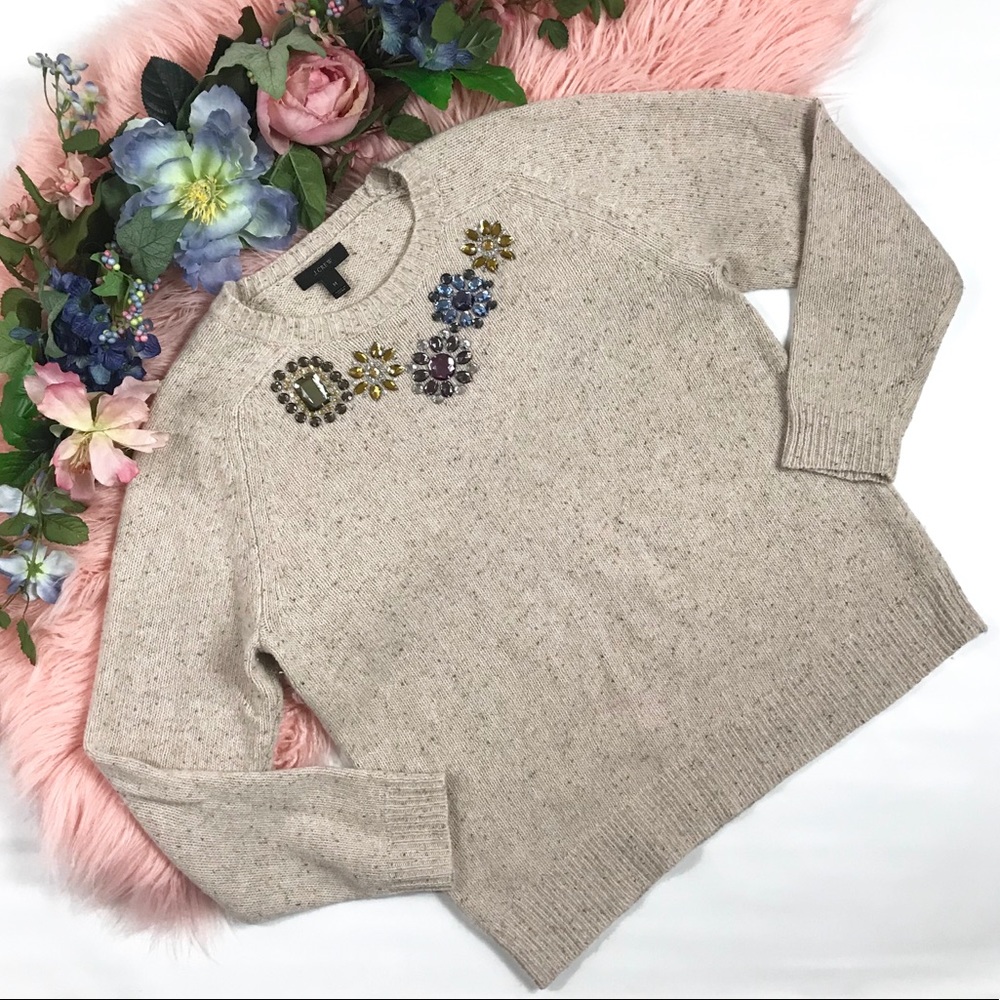 J. Crew Jeweled Donegal Lambswool Knit Sweater